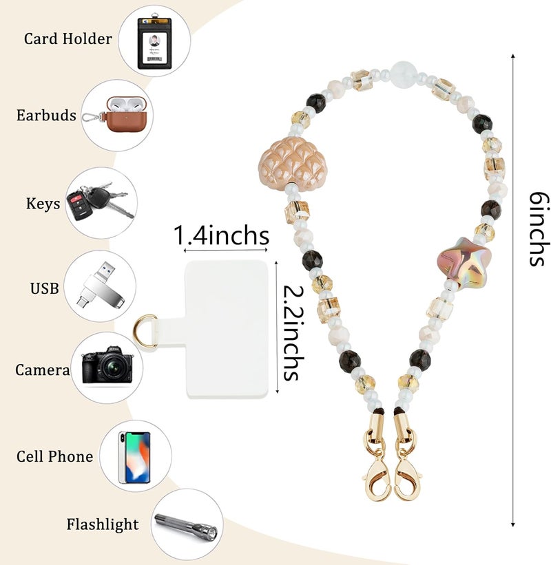 Lostars Store Marble Beaded Phone Wrist Strap,Detachable Phone Bracelet Strap with Tether Tab,Hands-Free Wristlet Strap (Khaki) - Image 2
